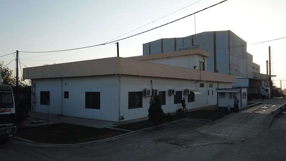The site offices at dusk
