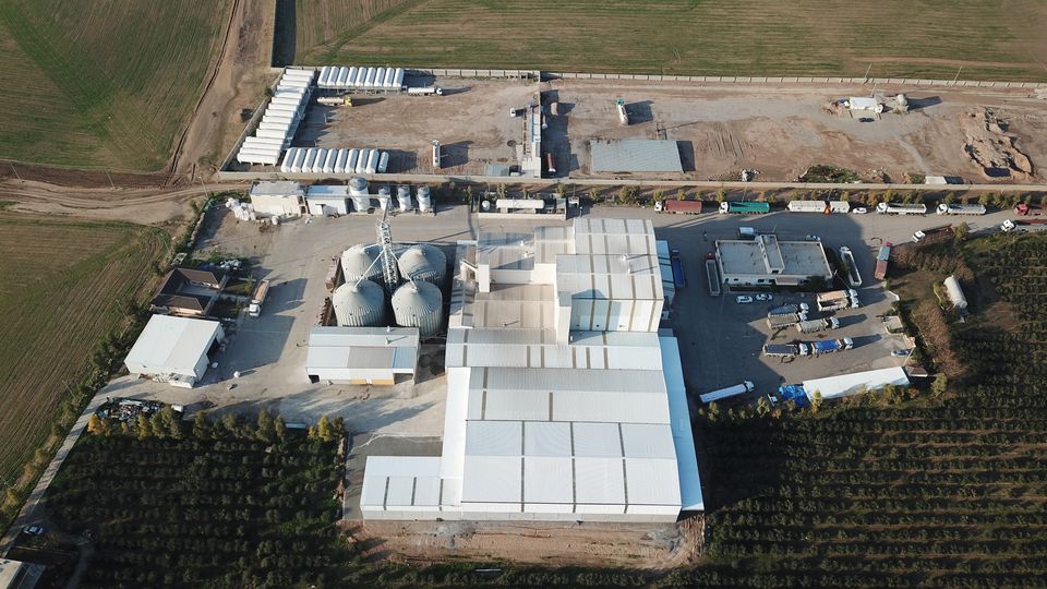 Production halls and storage, looking across the site